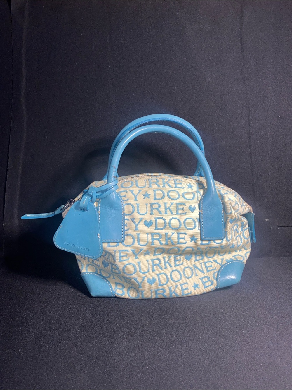Dooney & Bourke Min Doctor Satchel Turquoise and Cream Logo Bag